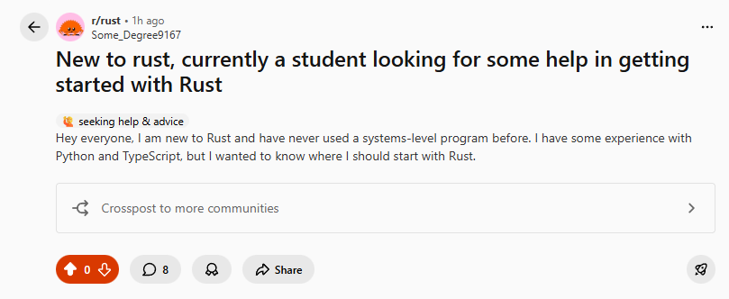 Reddit post about learning Rust